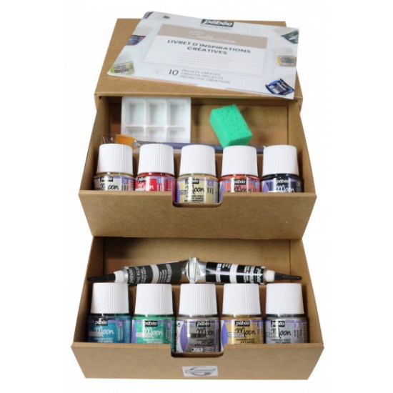 Pebeo Fantasy Moon Set 10x 45 ml & Accessories Hammer Effect Pearlescent Craft Paint Set 758441
